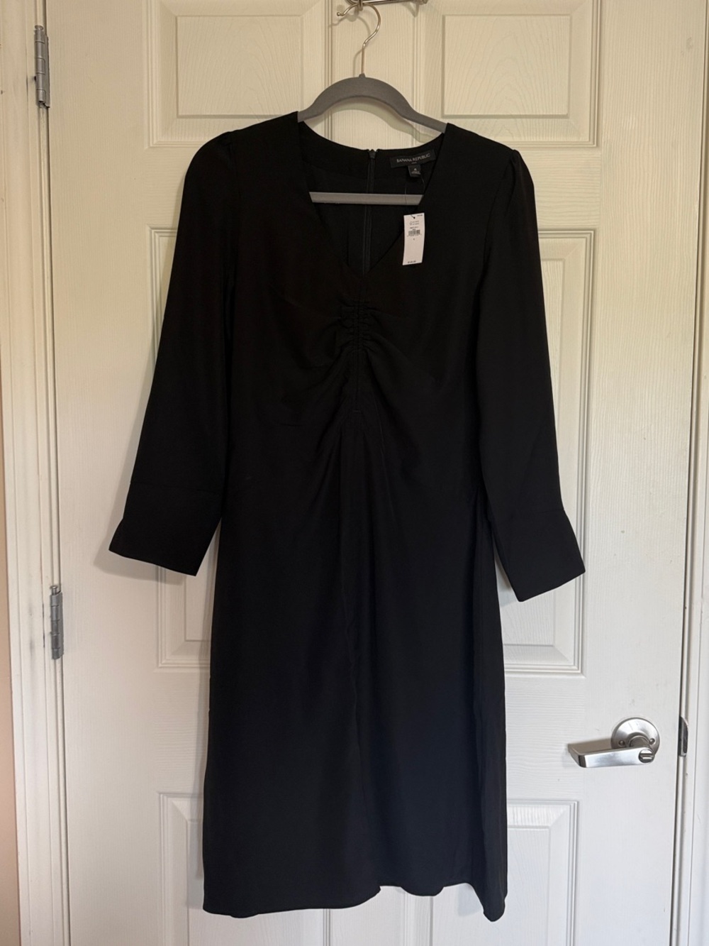 Banana Republic Black Long-Sleeve Ruched Front Dress
